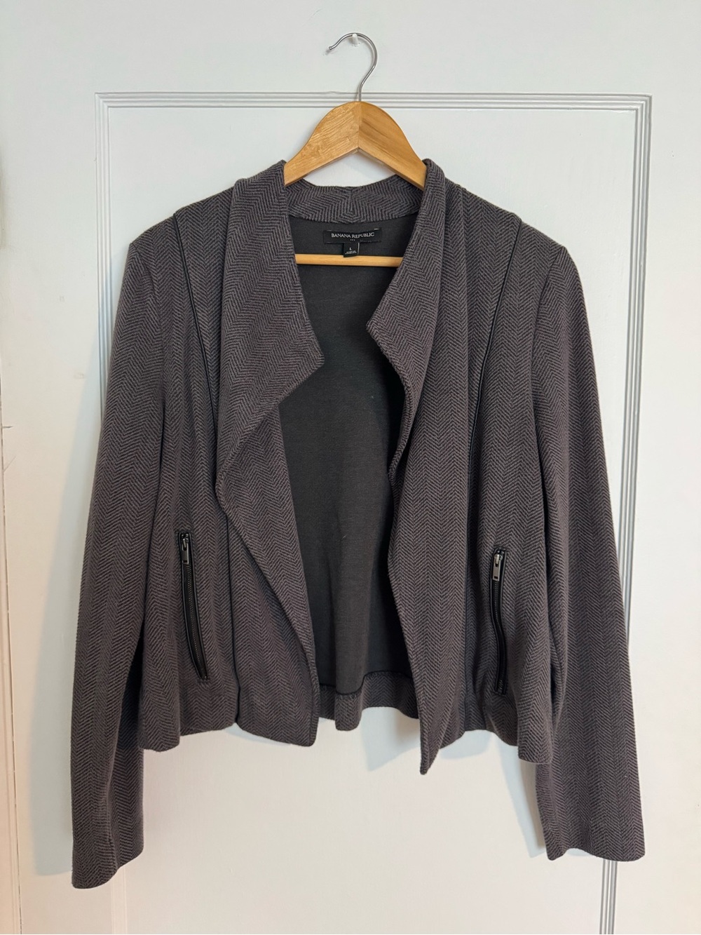 Banana Republic Charcoal Open-Front Blazer with Zipper Pockets